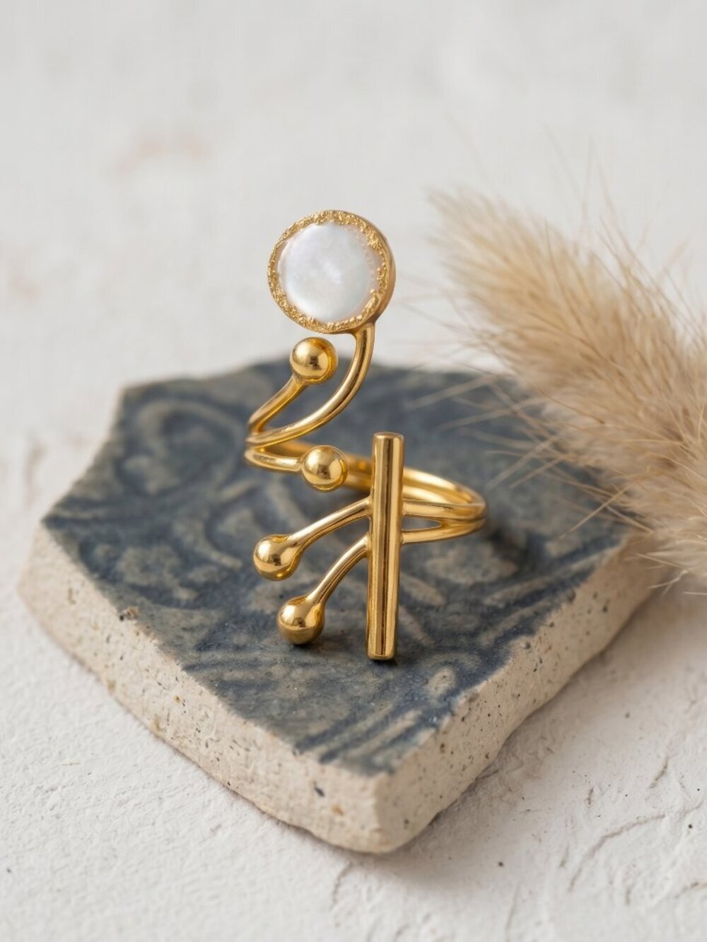 18K Gold Turkish Pearl Sculptural Ring Adjustable Coquette Mermaidcore Old Money